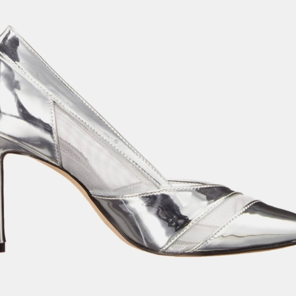 Nine West Evani Pointed Heeled Slip On Pumps~Silver~Size 71/2